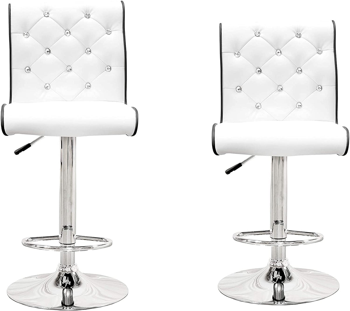 Tufted Vinyl with Faux Crystals Adjustable Swivel Bar Stool