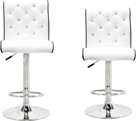 Tufted Vinyl with Faux Crystals Adjustable Swivel Bar Stool