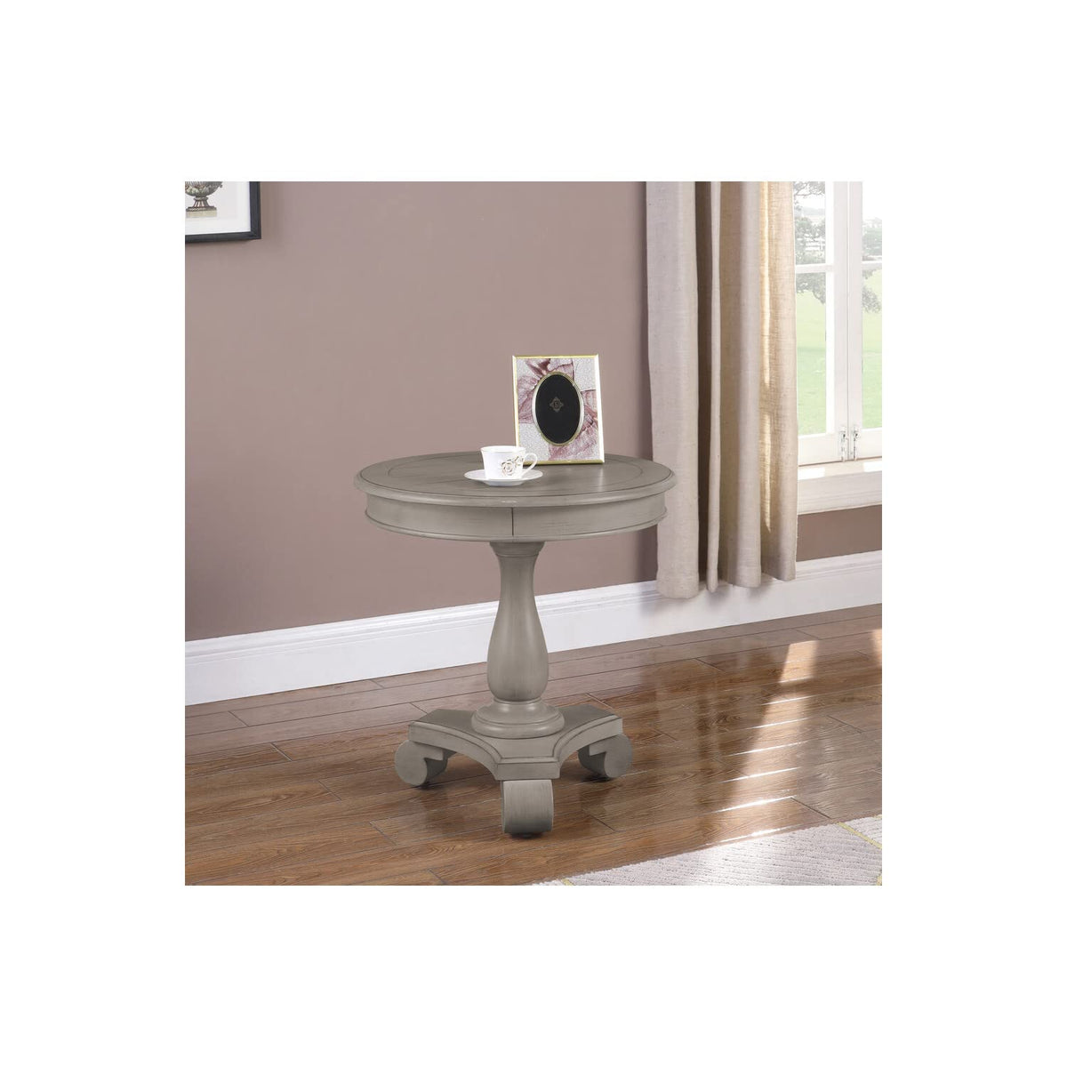 Antique Round Pedestal End Table in Teal