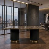 Trandell 79" Modern Glam Rectangle Faux Marble Top Dining Table - back view