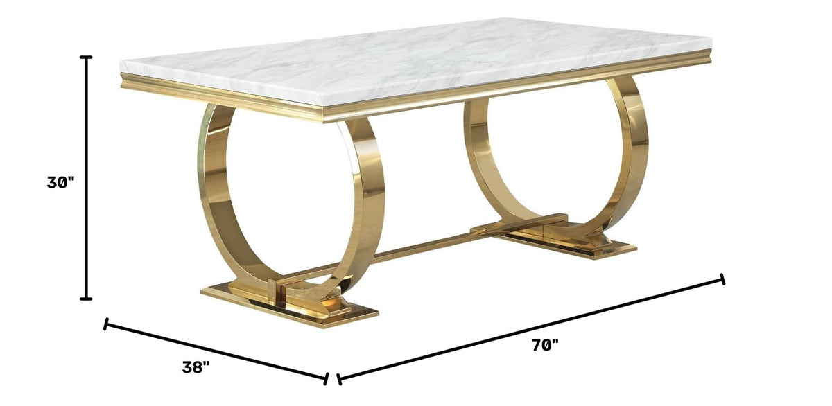Lexington 70" Rectangle Dining Table with Thick 3.5" Faux Marble Top, Modern Contemporary Design… - side view