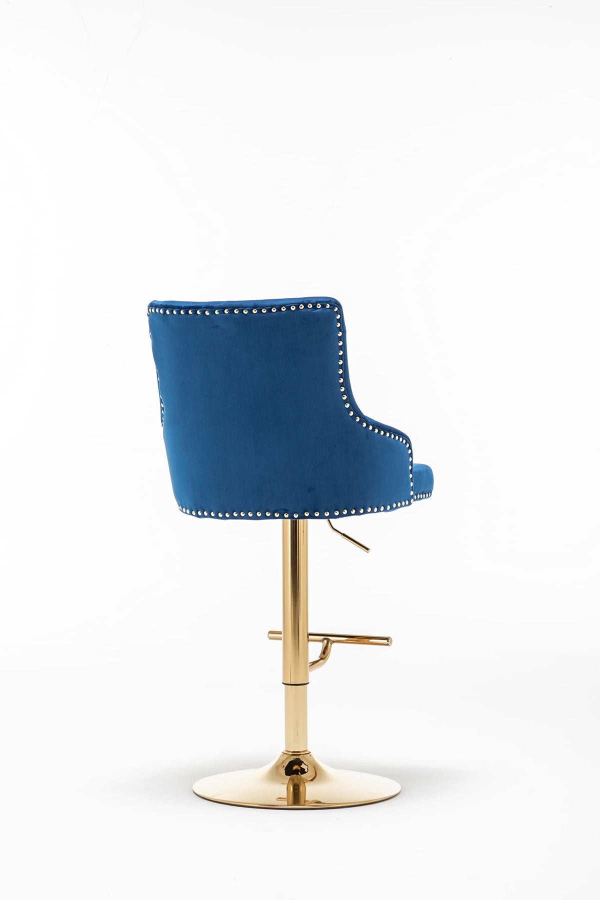 Brightcast 2-Piece Velvet Tufted Gold Bar Stools in Blue - side view