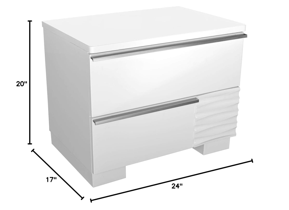 Athens 2-Drawer Poplar Wood Bedroom Nightstand in White Lacquer - side view