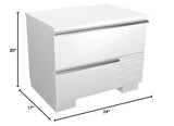 Athens 2-Drawer Poplar Wood Bedroom Nightstand in White Lacquer - side view