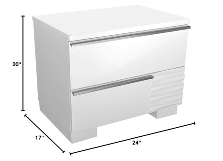 Athens 2-Drawer Poplar Wood Bedroom Nightstand in White Lacquer - side view