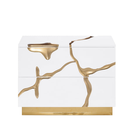 Trevello Modern High-Gloss Lacquered Left Nightstand, 2 Handle-Less Hand-Pull Drawers for Ample… - detail view