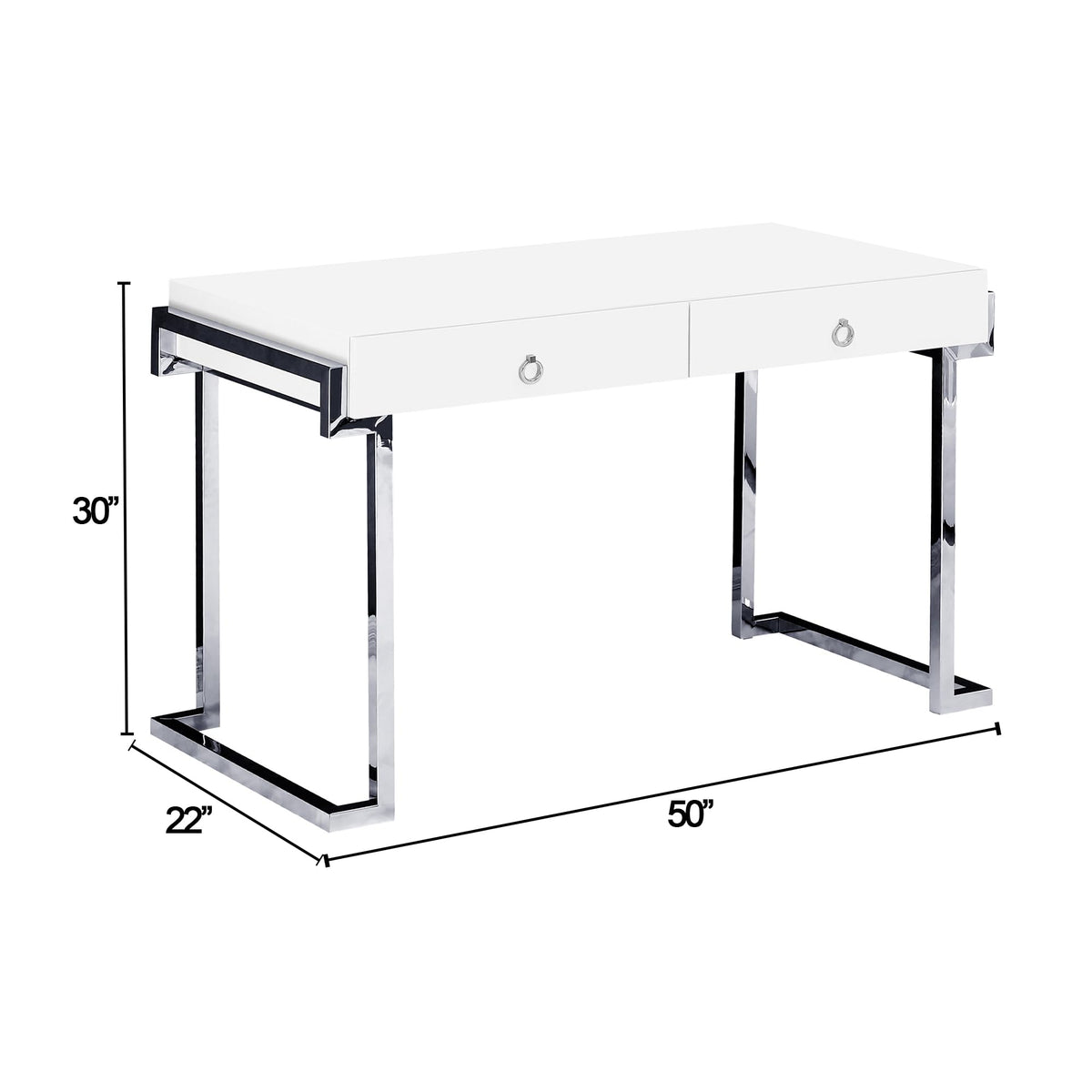 New Modern Desk, White/Silver - side view