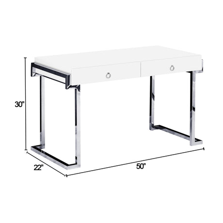 New Modern Desk, White/Silver - side view