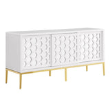 Teodoro Contemporary Lacquer Sideboard with Storage, Polished Gold Legs in White