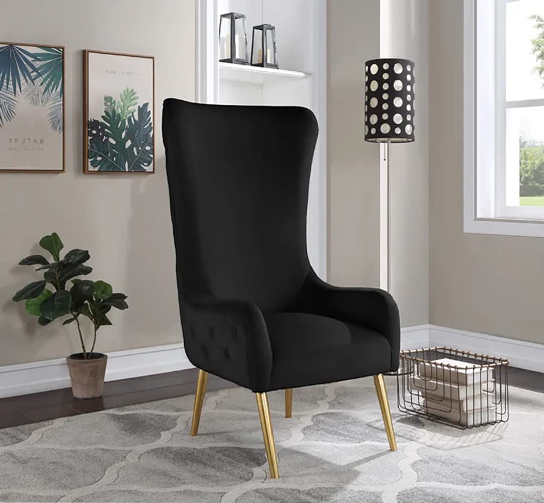 Venetian 50" High Back Tufted Velvet Accent Chair Wingback Lounge Armchair in Black - front view