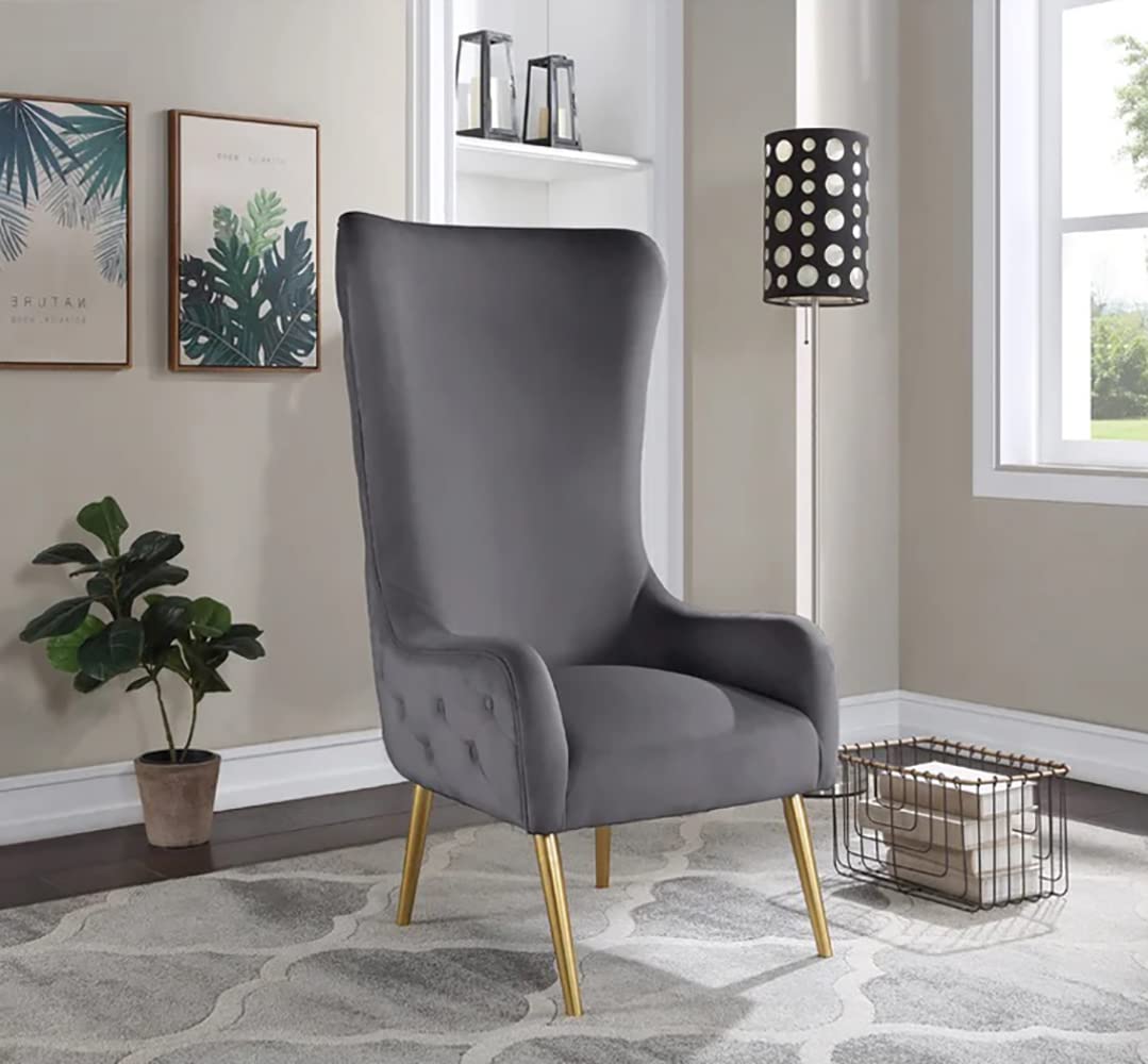 Venetian 50" High Back Tufted Velvet Accent Chair Wingback Lounge Armchair in Grey - front view