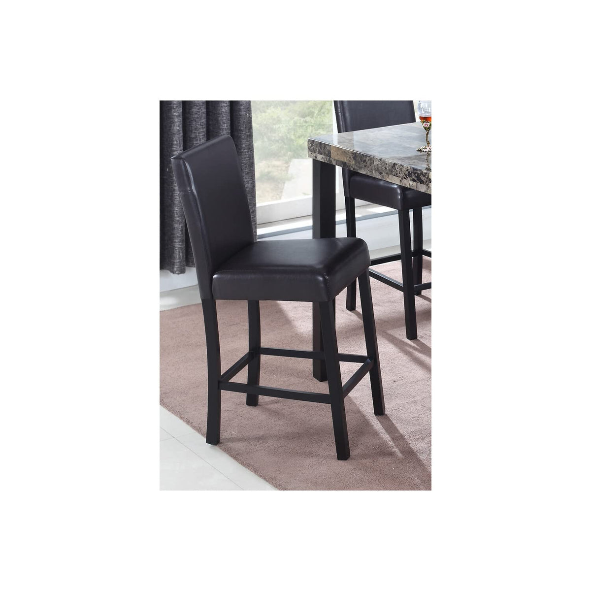 Melissa 5-Piece Faux Leather Counter Height Set in Black/Espresso - detail view