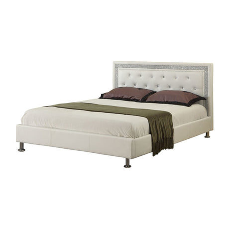 Modern Glam Faux Leather Platform Bed White Queen - detail view