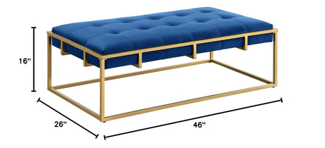 Anika Velvet Rectangular Ottoman in Navy Blue - side view