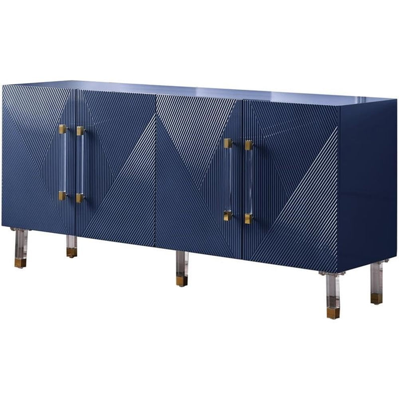 Tyrell High Gloss Lacquer Sideboard Buffet with Gold Door Panels - Modern & Navy Blue