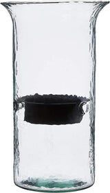 15-Inch Glass Hurricane Pillar Candle Holder with Rustic Metal Insert Centerpiece