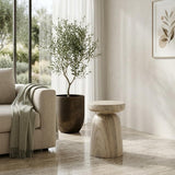 Vyn 14" Modern Round Side Table Concrete Tavertine Finish - back view