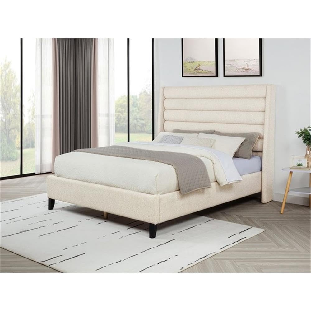 Tlerae Modern Upholstered Bed Frame (Eastern King/Oat) in Oatmeal - front view