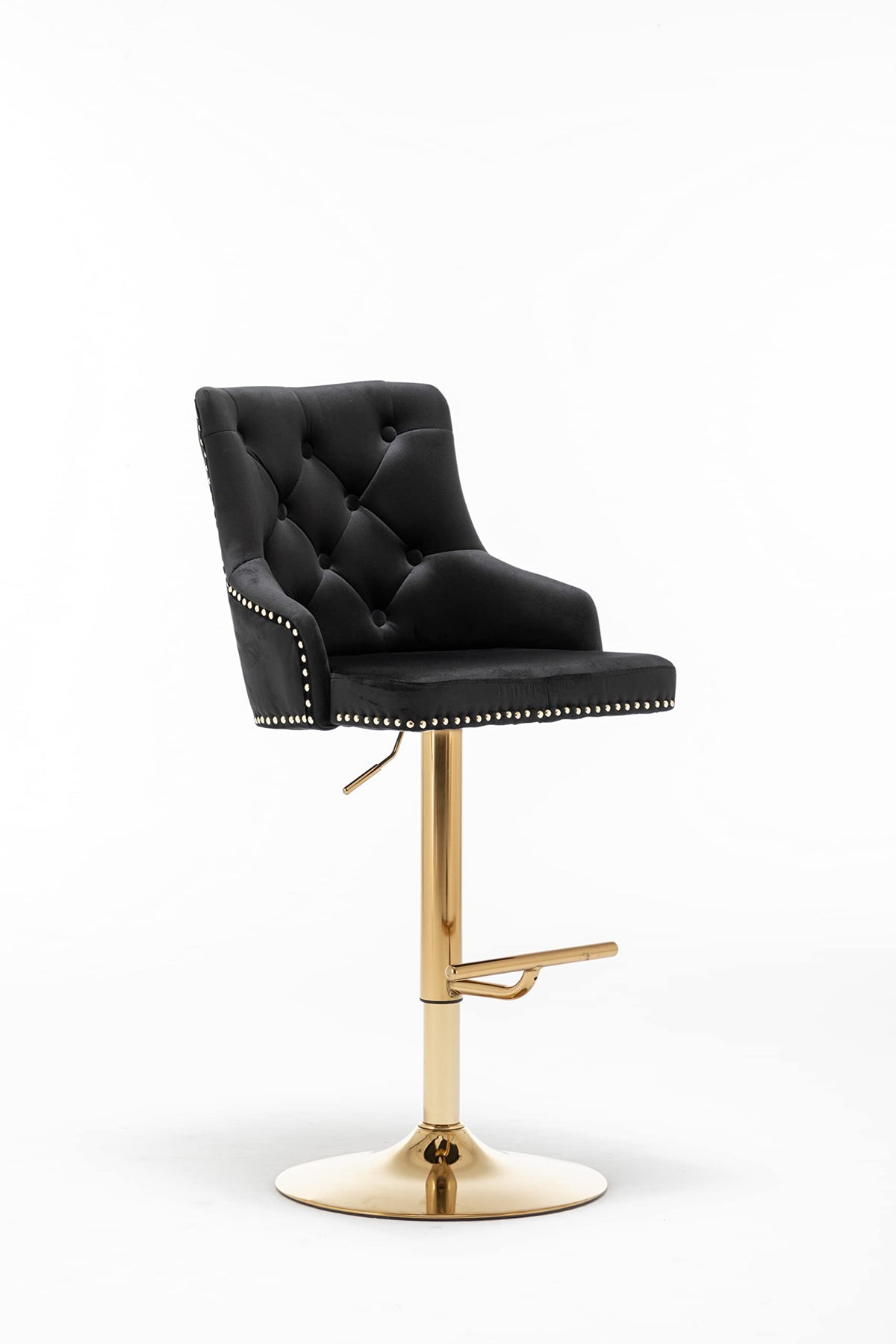 Brightcast 2-Piece Velvet Tufted Gold Bar Stools in Black