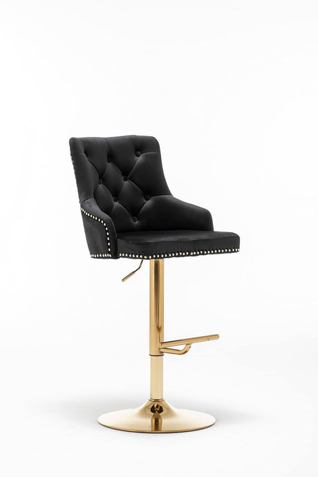 Brightcast 2-Piece Velvet Tufted Gold Bar Stools in Black