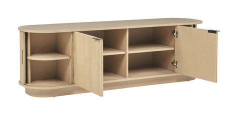 Halcrest 70" Mid-Century Fluted TV Stand in Light Oak - back view