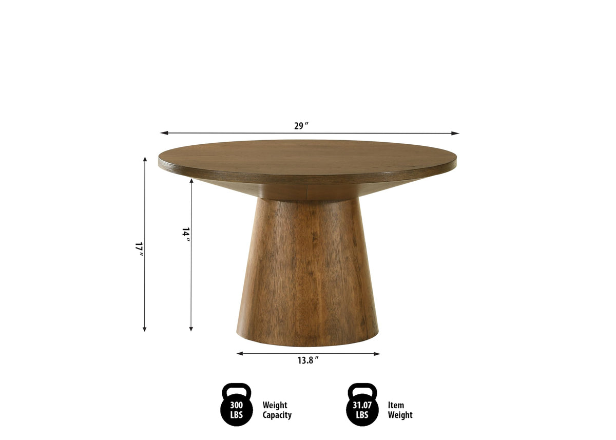 Terra 29" Round Pedestal Coffee Table in Walnut - side view