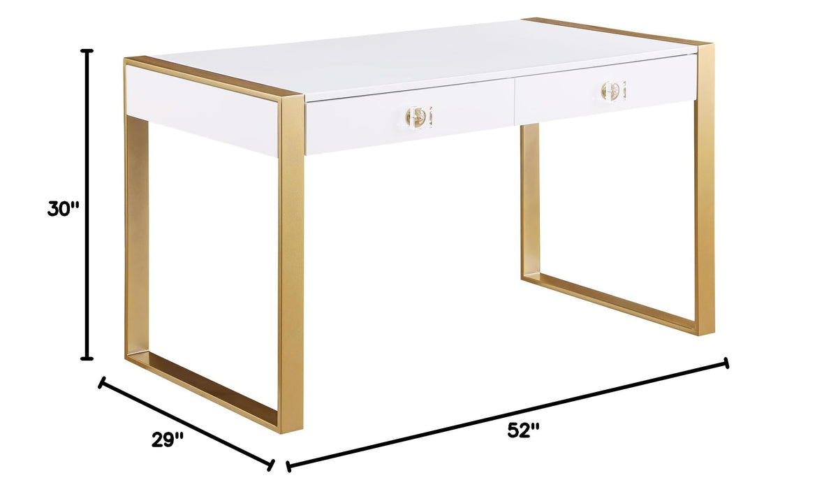 Tillie 2 Drawer Computer Desk in Gold - side view