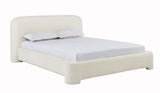 Avera Modern Upholstered Burlap Bed Frame with Low Profile, Eastern King, Slat Support Included in Cream