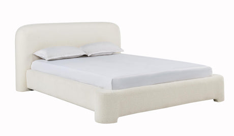 Avera Modern Upholstered Burlap Bed Frame with Low Profile, Eastern King, Slat Support Included in Cream