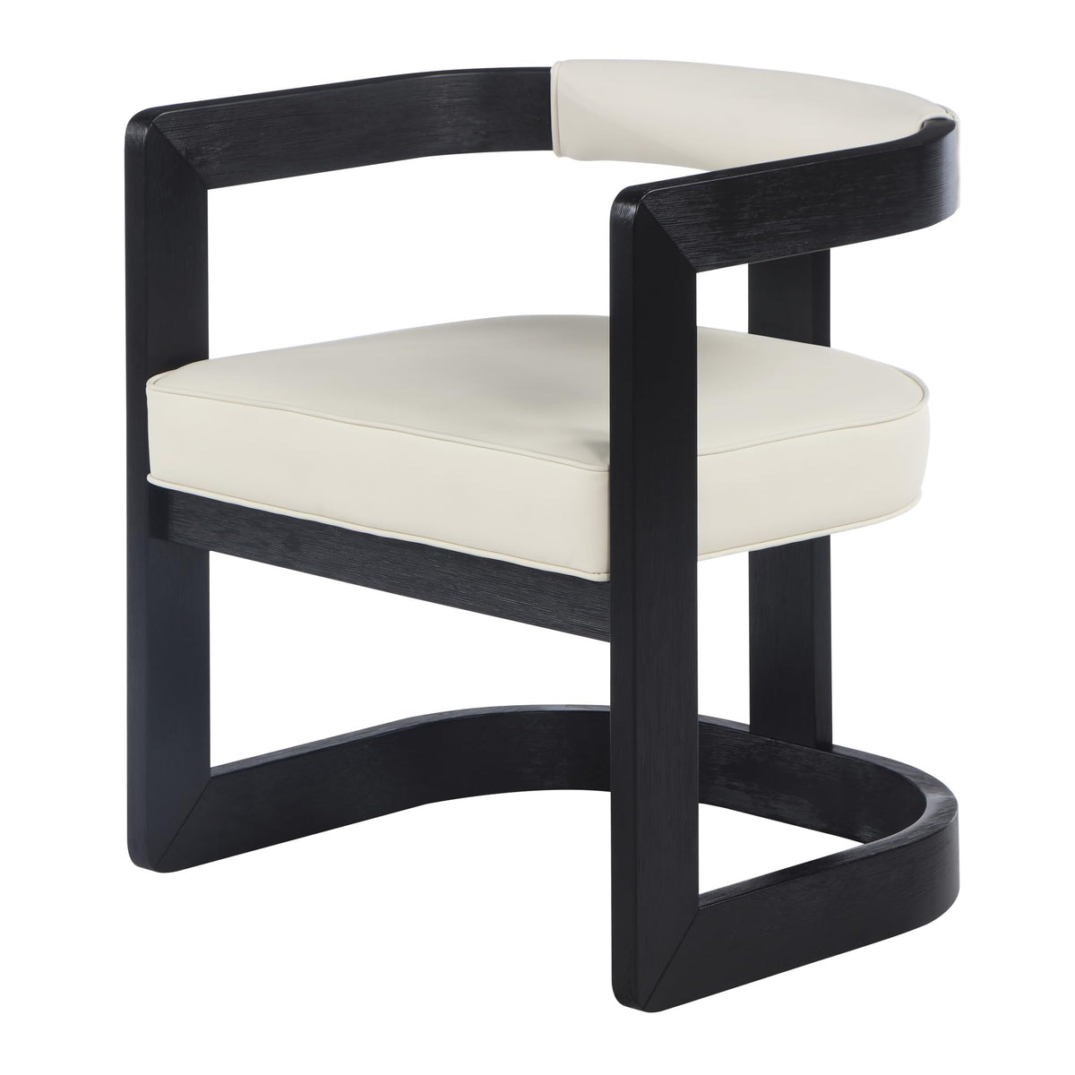 Bjorn Mid-Century Modern Wooden Dining Faux Leather Cushions, 1 Chair in Cream With Black Legs
