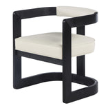 Bjorn Mid-Century Modern Wooden Dining Faux Leather Cushions, 1 Chair in Cream With Black Legs