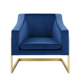 Contemporary Velvet Club Chair in Navy Blue - detail view