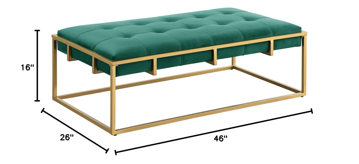 Anika Velvet Rectangular Ottoman in Green - side view
