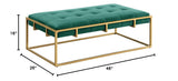 Anika Velvet Rectangular Ottoman in Green - side view