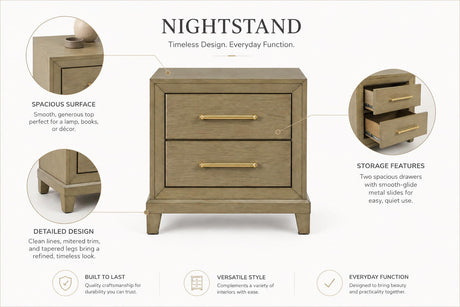 Dove 2-Drawer Wood Nightstand in Rustic Beige — product view 3