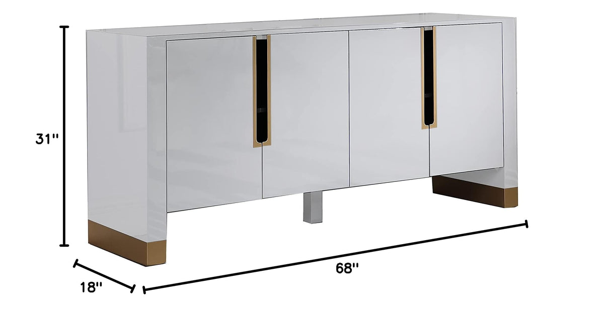 s Theona High Gloss Lacquer Sideboard/Buffet with Gold Trim in White - side view