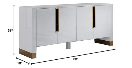 s Theona High Gloss Lacquer Sideboard/Buffet with Gold Trim in White - side view