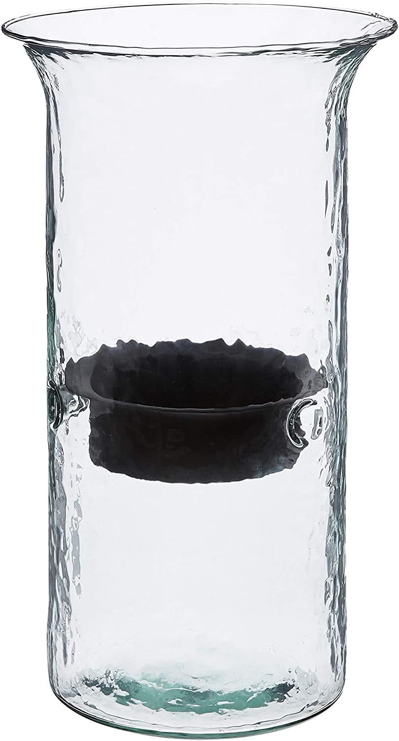 15-Inch Glass Hurricane Pillar Candle Holder with Rustic Metal Insert Centerpiece