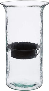 15-Inch Glass Hurricane Pillar Candle Holder with Rustic Metal Insert Centerpiece