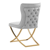Thiago Contemporary Velvet Dining Chair with X-Shaped Gold Legs - detail view