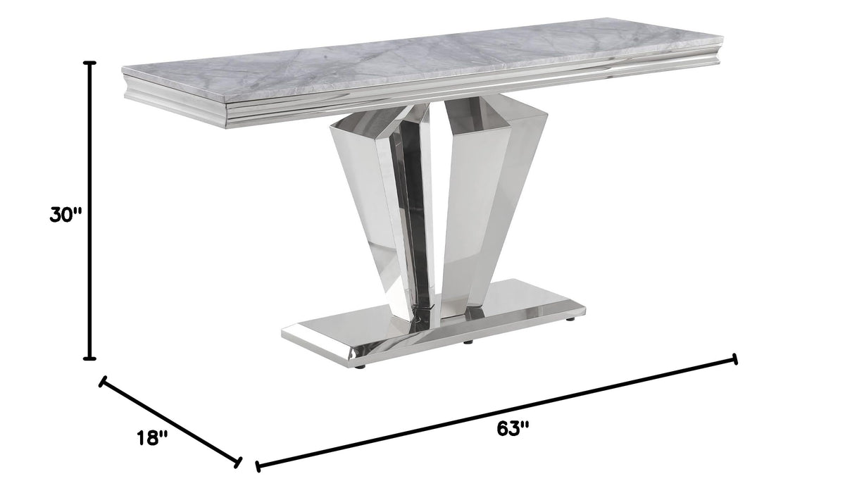 Chihiro Contemporary Grey Rectangular Stone Console Table in Silver - side view