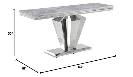 Chihiro Contemporary Grey Rectangular Stone Console Table in Silver - side view