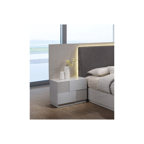 Naple 2-Drawer Poplar Wood Bedroom Nightstand in Gray/Silver Line