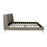 Gray Upholstered Bed with Angled Brass Legs – image 3