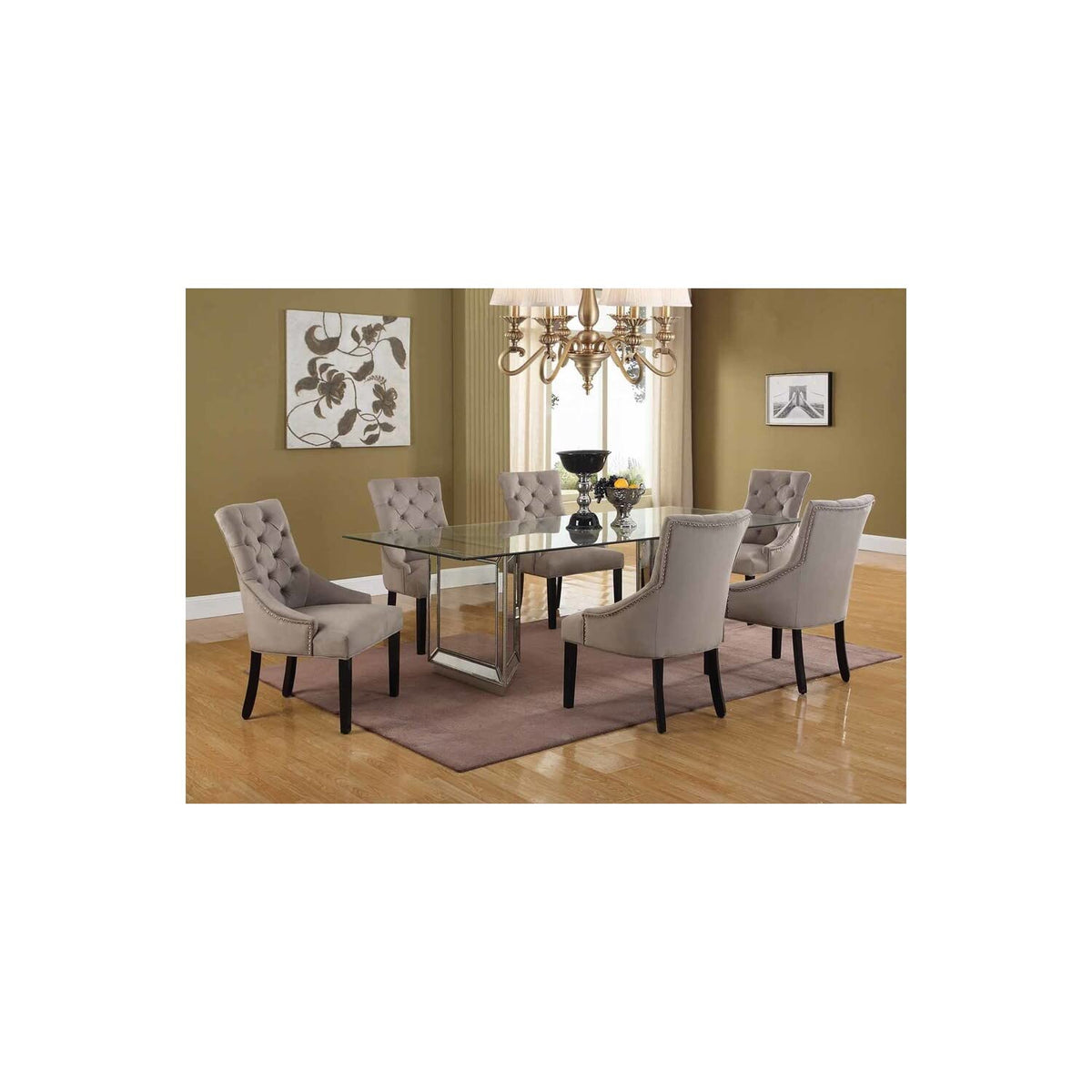 Nicolette 96" Solid Wood Dining Table in Mirrored Silver - front view