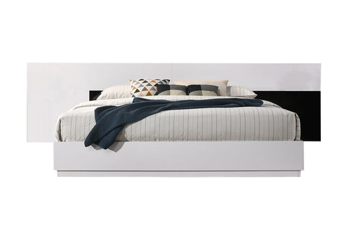 Bahamas Modern Platform Bed with Wide Headboard, Queen, Sleek White and Black High Gloss Lacquered Finish