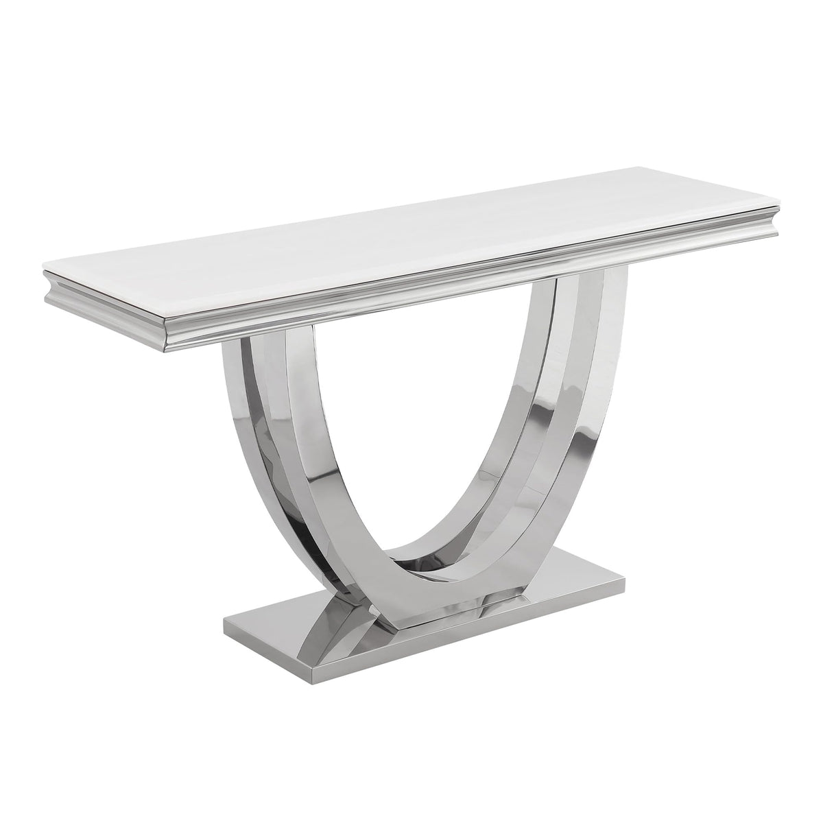 Trinidad Contemporary White Rectangular Stone Console Table in Silver