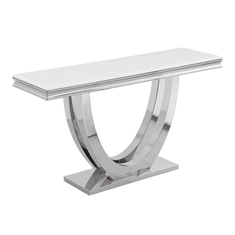 Trinidad Contemporary White Rectangular Stone Console Table in Silver