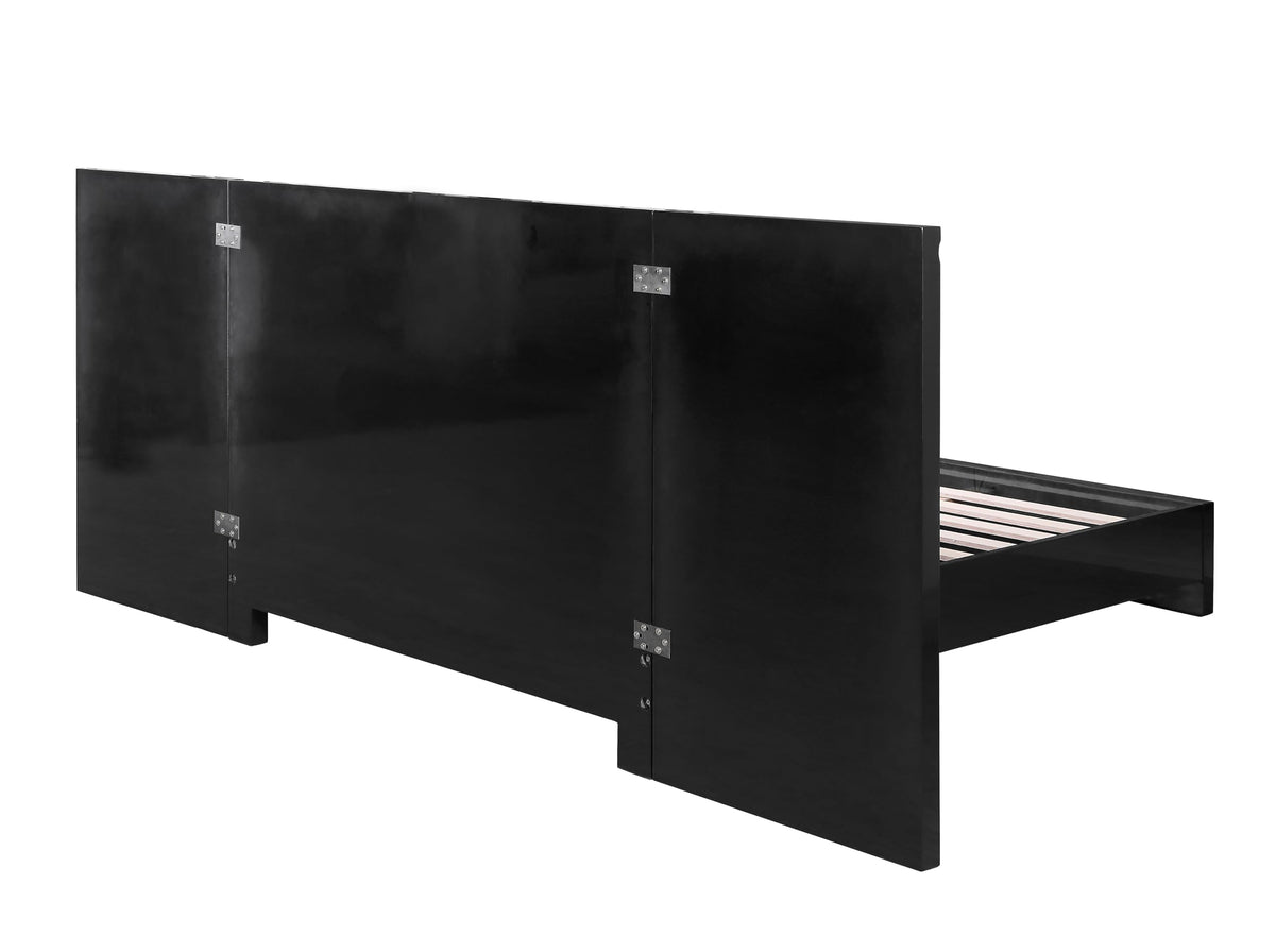 Trevello Modern Lacquered High Gloss Eastern King Bed Frame, Expansive Headboard with Optional… - angle view