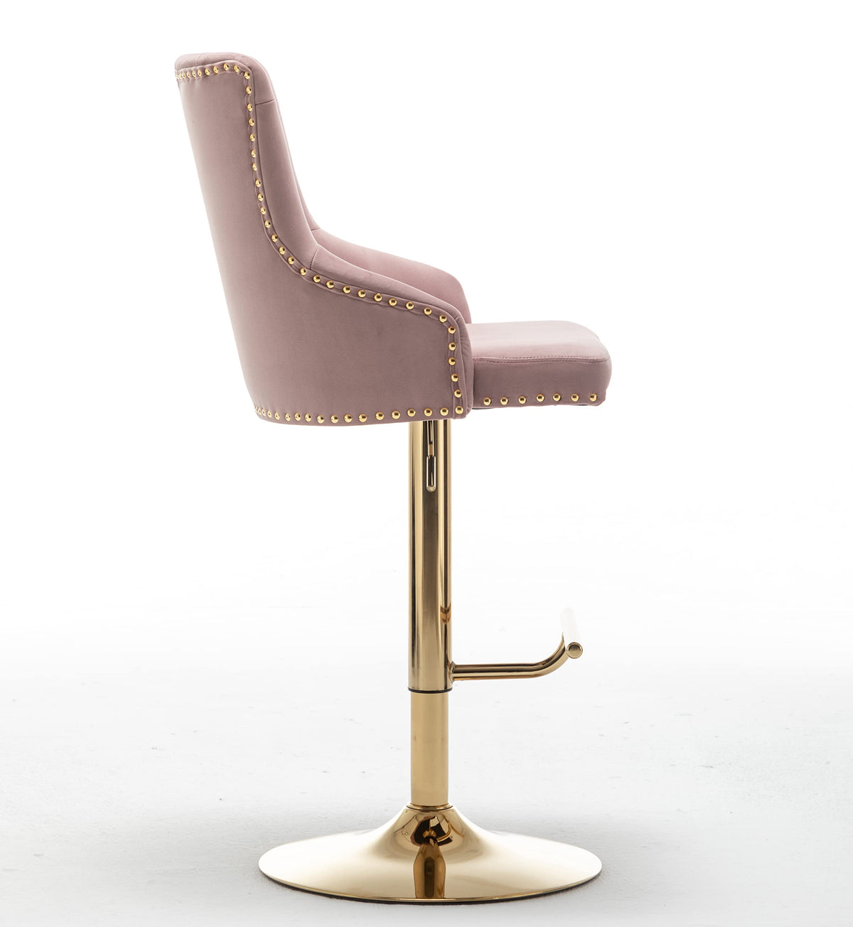 Brightcast 2-Piece Velvet Tufted Gold Bar Stools in Pink - front view